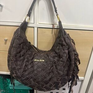 Miu Miu Chocolate Woven Hobo Bag